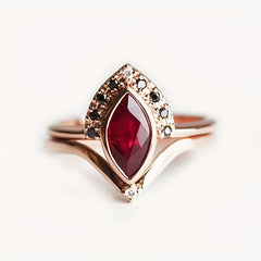 Faux Rhombus Ruby Ring and Earrings Set for Women