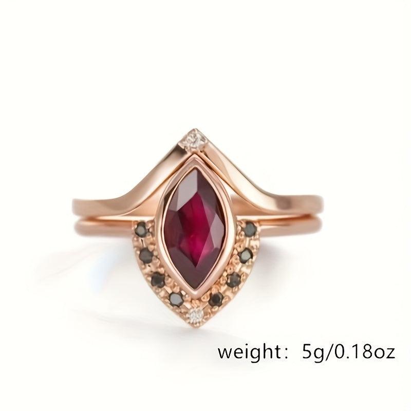 Faux Rhombus Ruby Ring and Earrings Set for Women