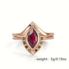 Faux Rhombus Ruby Ring and Earrings Set for Women