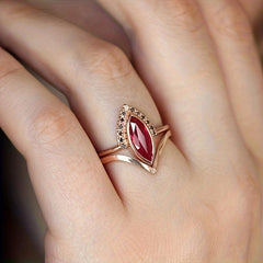 Faux Rhombus Ruby Ring and Earrings Set for Women
