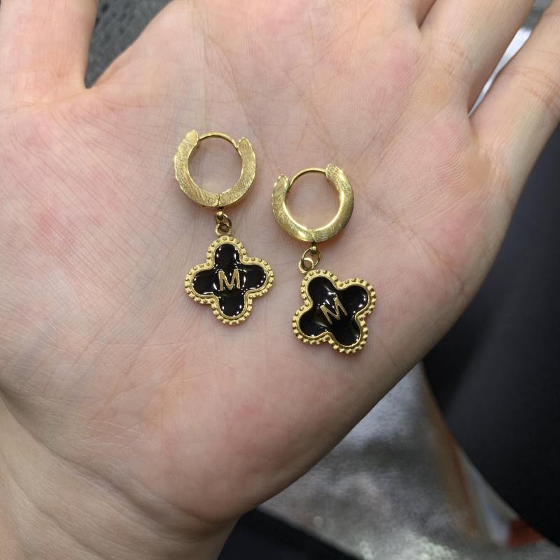Lucky 4 Leaf Clover Earrings Letter M Stainless Steel Golden Earrings