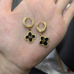 Lucky 4 Leaf Clover Earrings Letter M Stainless Steel Golden Earrings