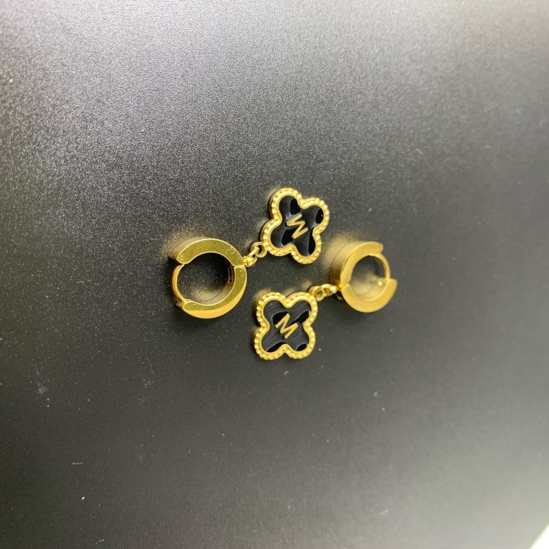 Lucky 4 Leaf Clover Earrings Letter M Stainless Steel Golden Earrings