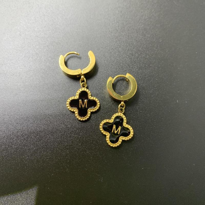 Lucky 4 Leaf Clover Earrings Letter M Stainless Steel Golden Earrings