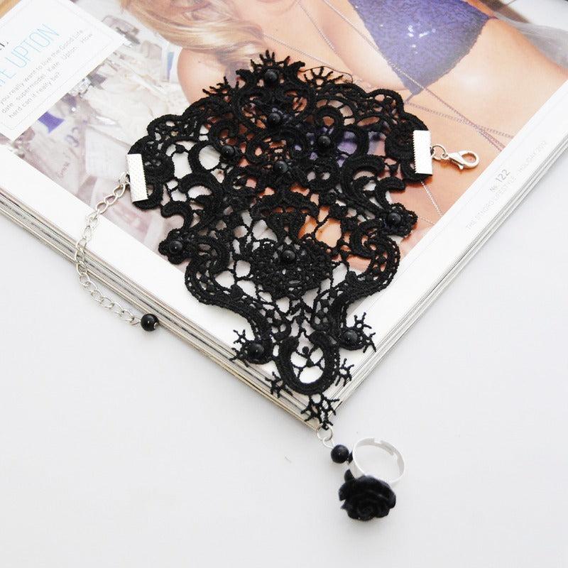 Bride Wedding Dress Accessories and Lace Ribbon Ring Bracelet