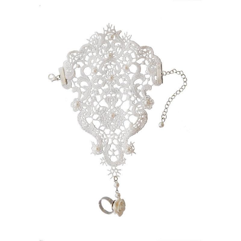 Bride Wedding Dress Accessories and Lace Ribbon Ring Bracelet