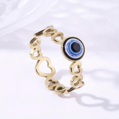 Devil's Eye Heart Summer Beach Stainless Steel Ring