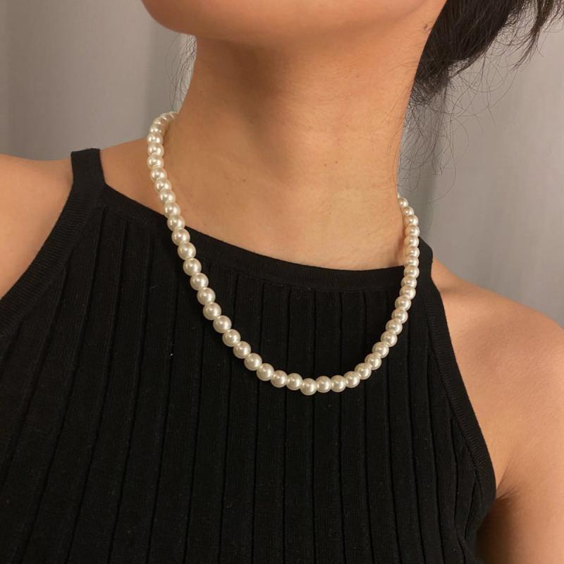 Geometric Round Bead Necklace Tassel Pearl Necklace