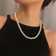 Geometric Round Bead Necklace Tassel Pearl Necklace
