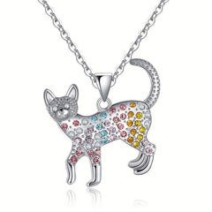 Rhinestone Cat Pendant Necklace Gift for Princess Daughter