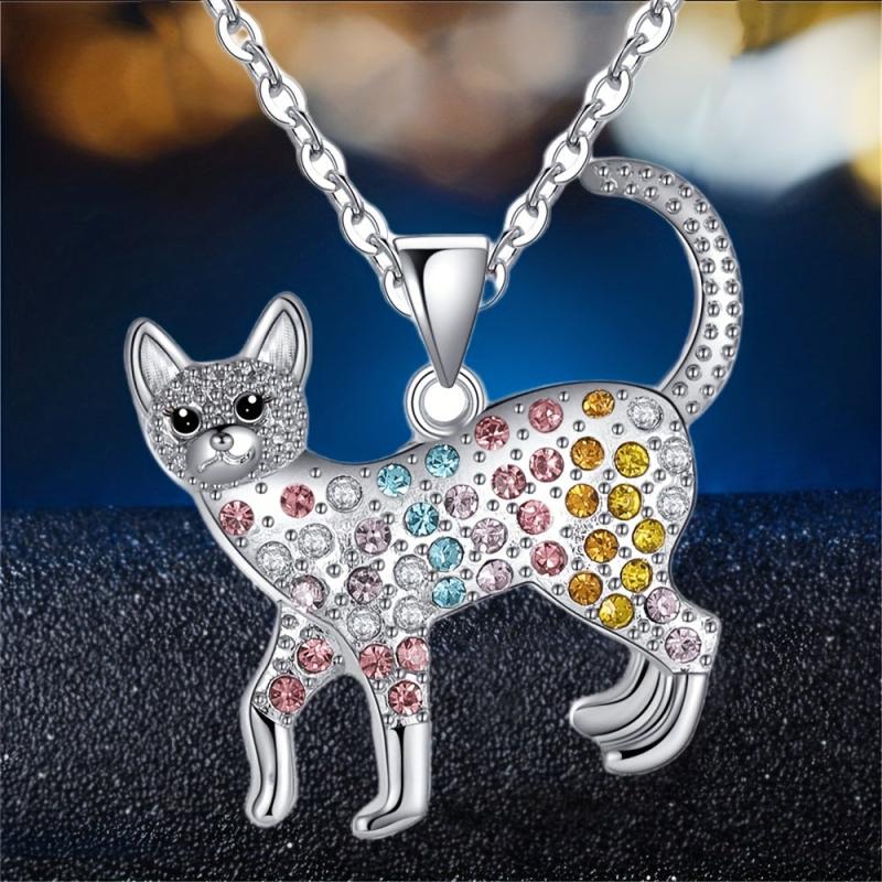 Rhinestone Cat Pendant Necklace Gift for Princess Daughter