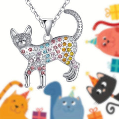 Rhinestone Cat Pendant Necklace Gift for Princess Daughter