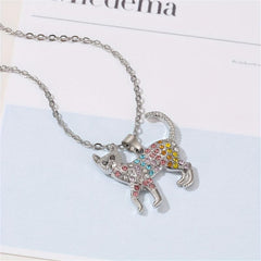 Rhinestone Cat Pendant Necklace Gift for Princess Daughter
