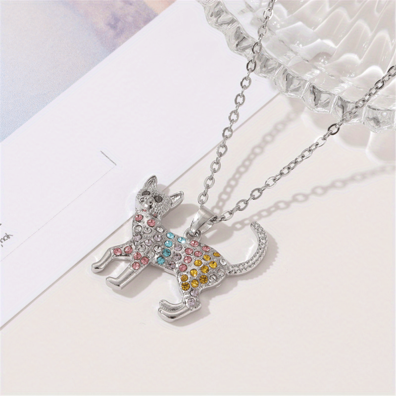 Rhinestone Cat Pendant Necklace Gift for Princess Daughter