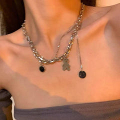 Smiling Face Pendant Necklace Female Hip hop Sweater Chain Accessories