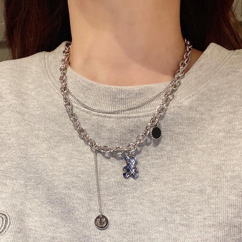 Smiling Face Pendant Necklace Female Hip hop Sweater Chain Accessories