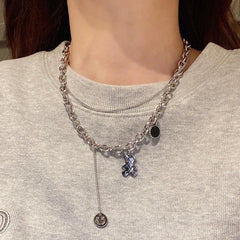 Smiling Face Pendant Necklace Female Hip hop Sweater Chain Accessories