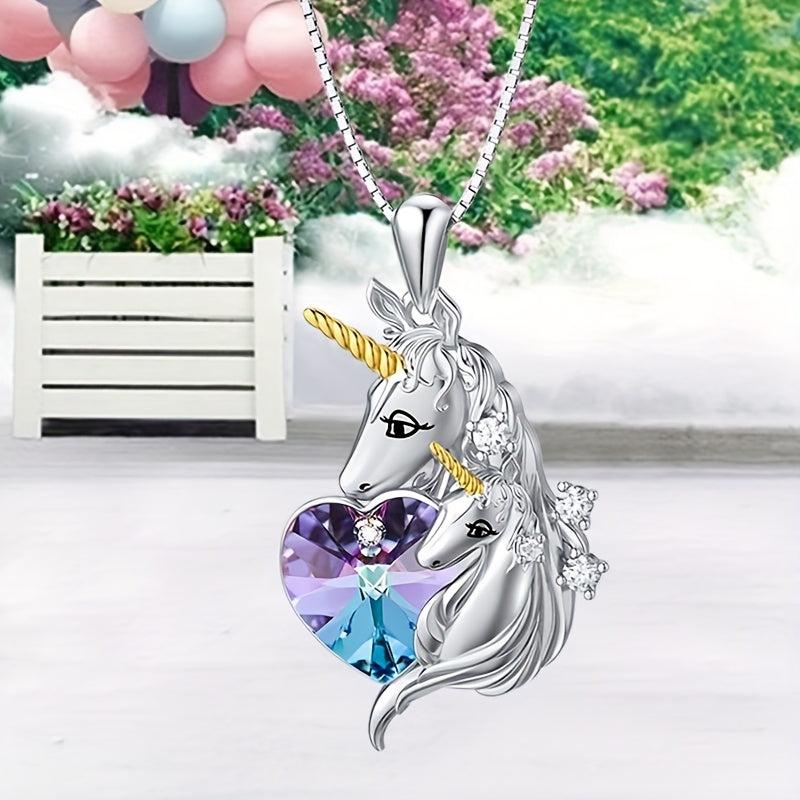Unicorn Pendant Necklace Crystal Heart Women's Banquet Jewelry