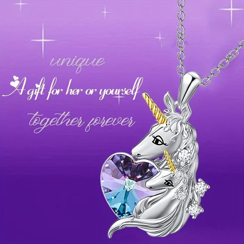 Unicorn Pendant Necklace Crystal Heart Women's Banquet Jewelry
