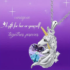 Unicorn Pendant Necklace Crystal Heart Women's Banquet Jewelry