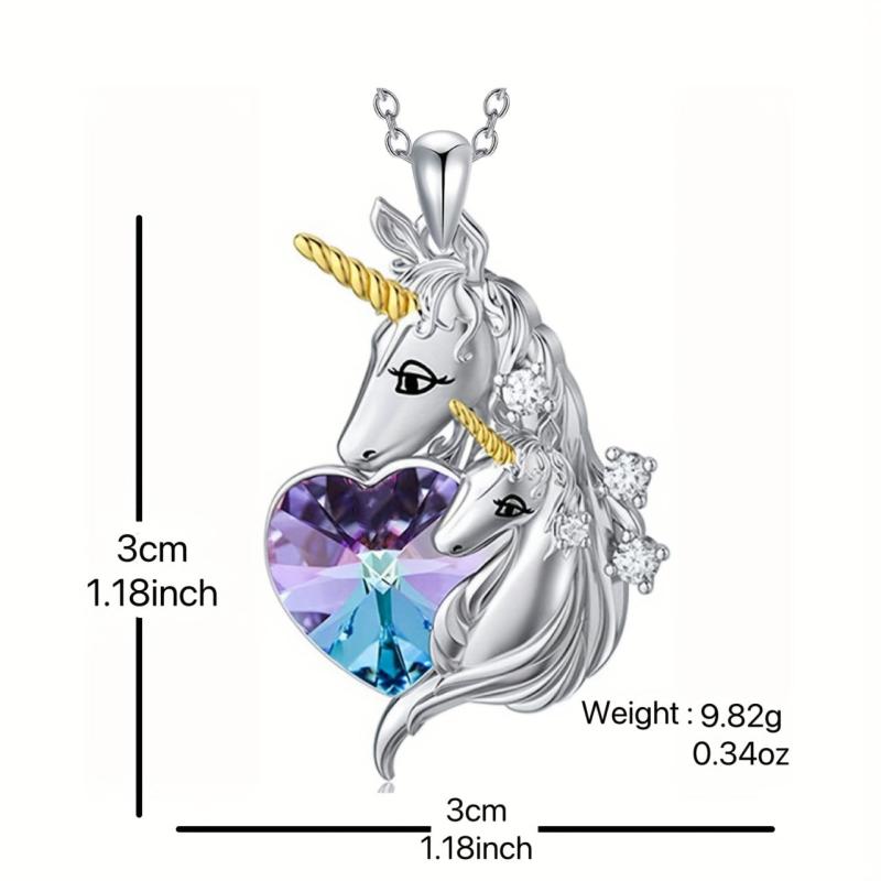 Unicorn Pendant Necklace Crystal Heart Women's Banquet Jewelry