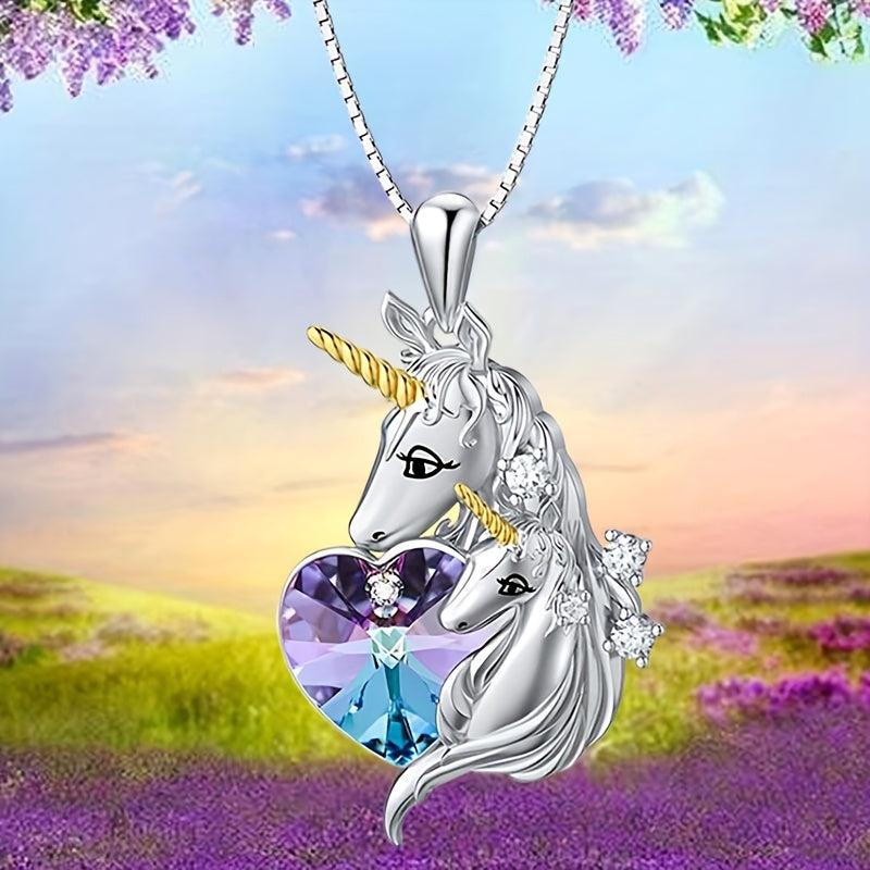 Unicorn Pendant Necklace Crystal Heart Women's Banquet Jewelry