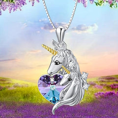 Unicorn Pendant Necklace Crystal Heart Women's Banquet Jewelry