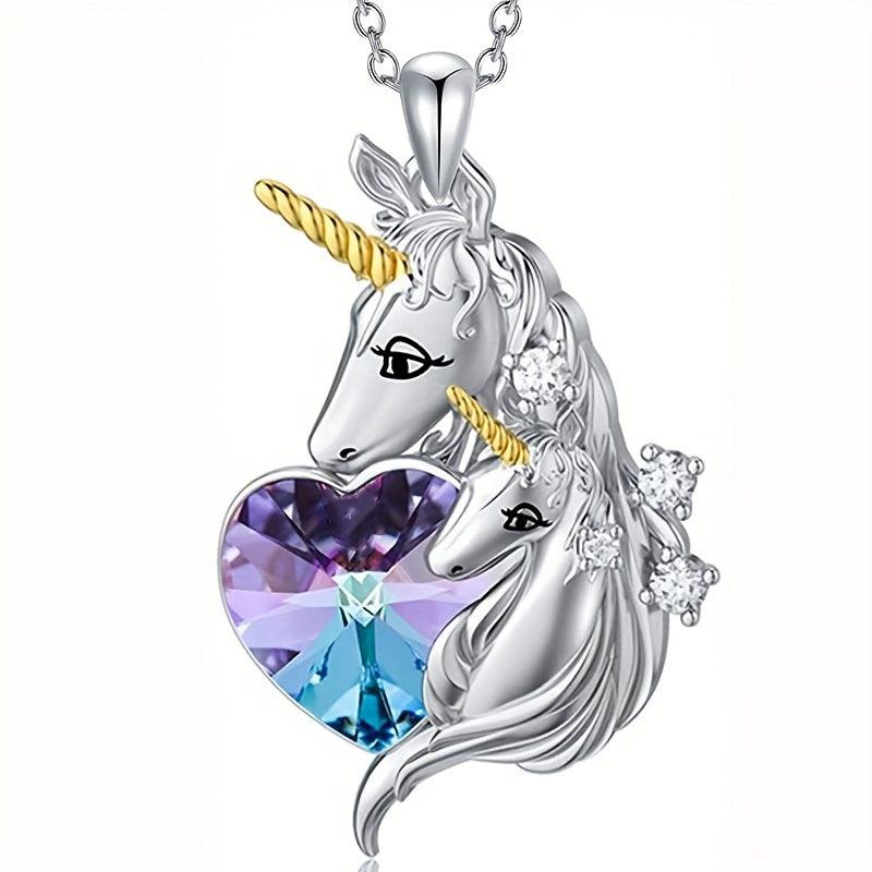 Unicorn Pendant Necklace Crystal Heart Women's Banquet Jewelry