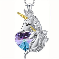 Unicorn Pendant Necklace Crystal Heart Women's Banquet Jewelry
