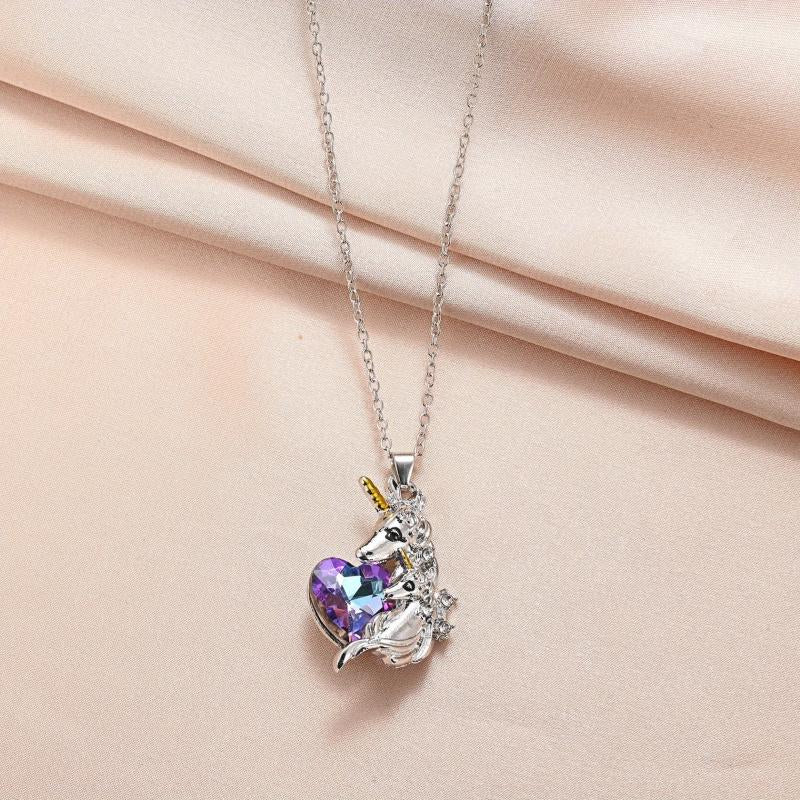Unicorn Pendant Necklace Crystal Heart Women's Banquet Jewelry