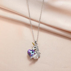 Unicorn Pendant Necklace Crystal Heart Women's Banquet Jewelry