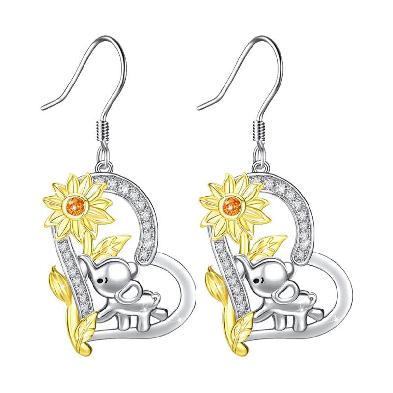 Elephant Sunflower Earrings Women Girls Birthday Christmas