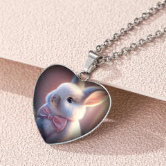 Little Rabbit Animal Crystal Love Heart Pendant Necklace For Girls