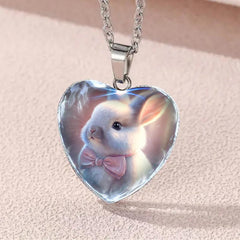 Little Rabbit Animal Crystal Love Heart Pendant Necklace For Girls