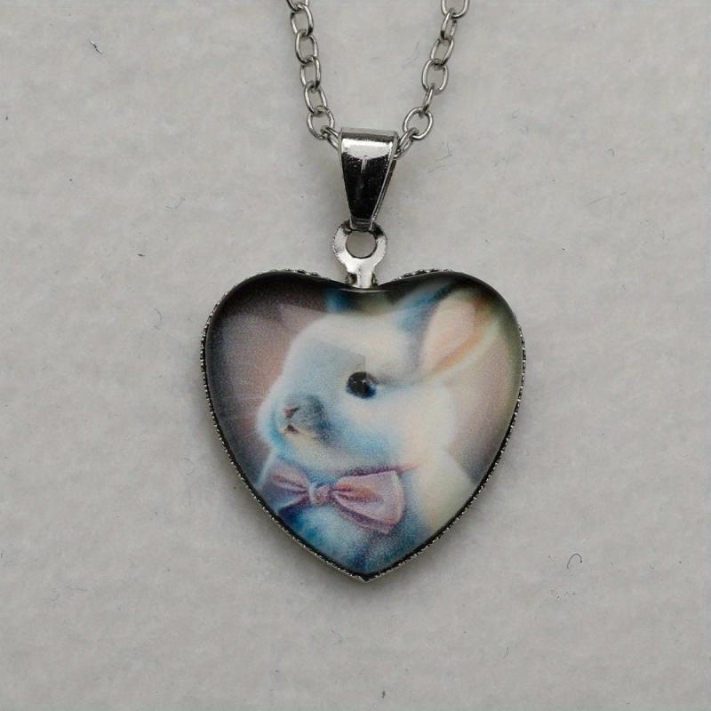 Little Rabbit Animal Crystal Love Heart Pendant Necklace For Girls