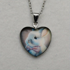 Little Rabbit Animal Crystal Love Heart Pendant Necklace For Girls