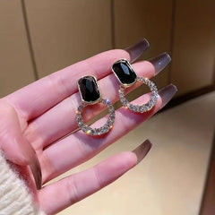 Geometric Rhinestone Stud Earrings Retro Style Ear Jewelry