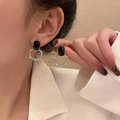 Geometric Rhinestone Stud Earrings Retro Style Ear Jewelry