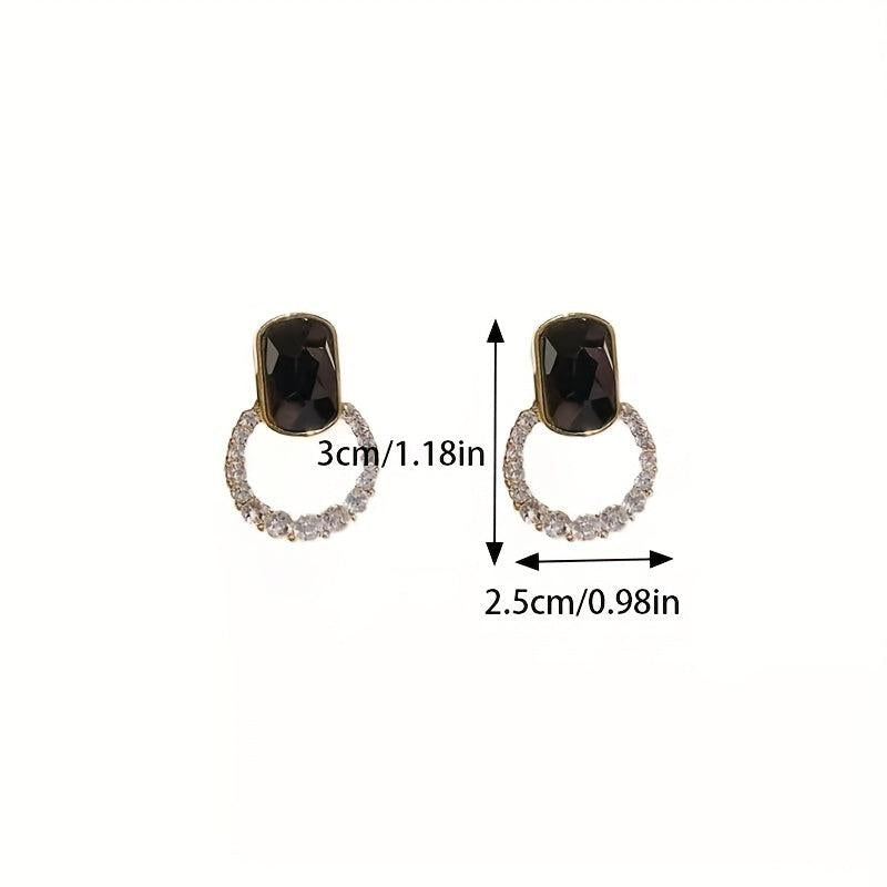 Geometric Rhinestone Stud Earrings Retro Style Ear Jewelry