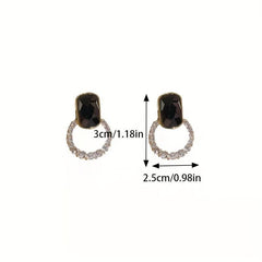 Geometric Rhinestone Stud Earrings Retro Style Ear Jewelry
