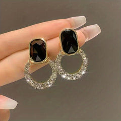 Geometric Rhinestone Stud Earrings Retro Style Ear Jewelry