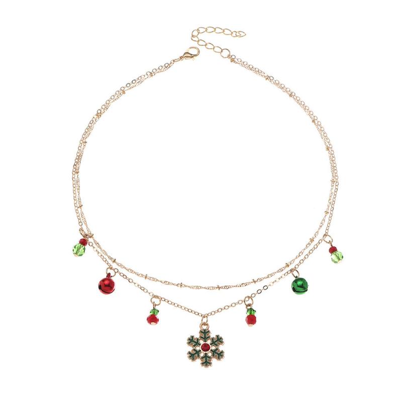 Christmas Bell Snowflake Necklace Double Layer Clavicle Chain