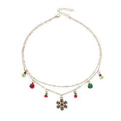 Christmas Bell Snowflake Necklace Double Layer Clavicle Chain
