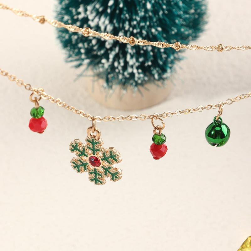 Christmas Bell Snowflake Necklace Double Layer Clavicle Chain