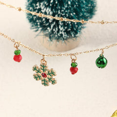 Christmas Bell Snowflake Necklace Double Layer Clavicle Chain