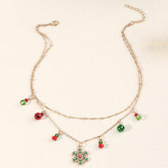 Christmas Bell Snowflake Necklace Double Layer Clavicle Chain