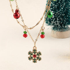 Christmas Bell Snowflake Necklace Double Layer Clavicle Chain