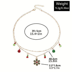 Christmas Bell Snowflake Necklace Double Layer Clavicle Chain