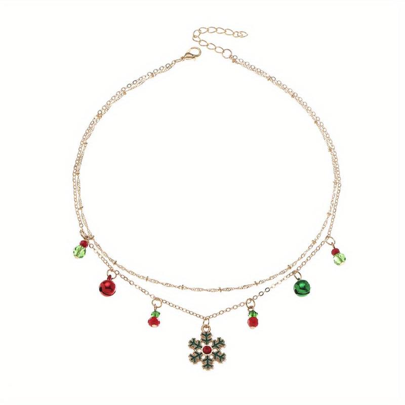 Christmas Bell Snowflake Necklace Double Layer Clavicle Chain