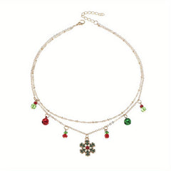 Christmas Bell Snowflake Necklace Double Layer Clavicle Chain